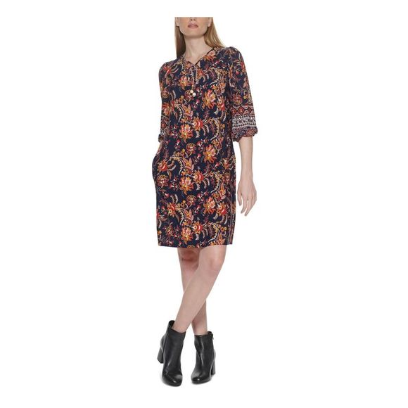 EILEEN FISHER Womens Coral Short Sleeve Crew Neck Above The Knee Shift Dress